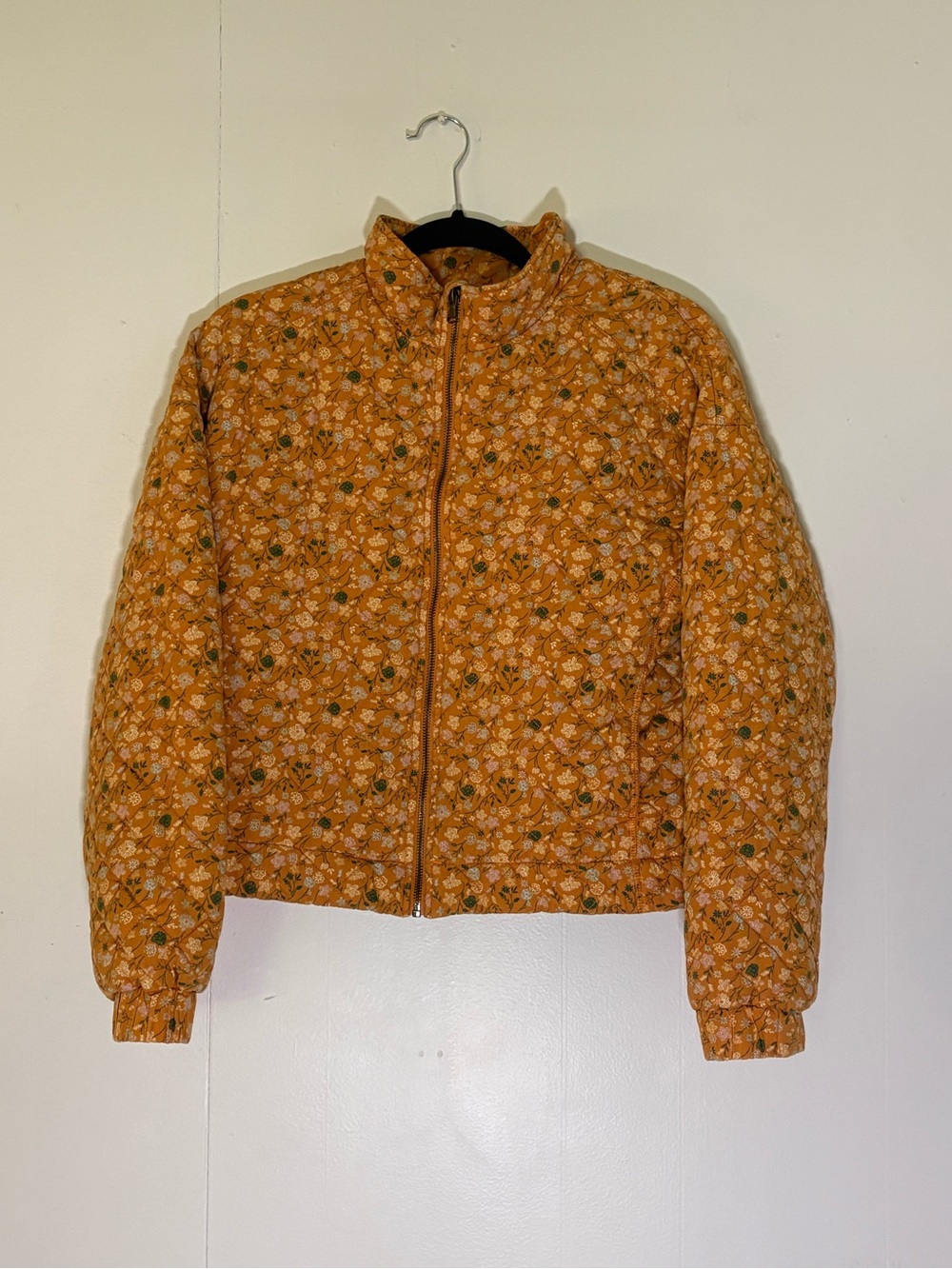 Sonoma Orange Floral Quilted Bomber Jacket
